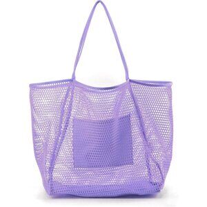 Women's Lavender Mesh Beach Tote Nylon/polyester No-closure Shoulder Hand Bag